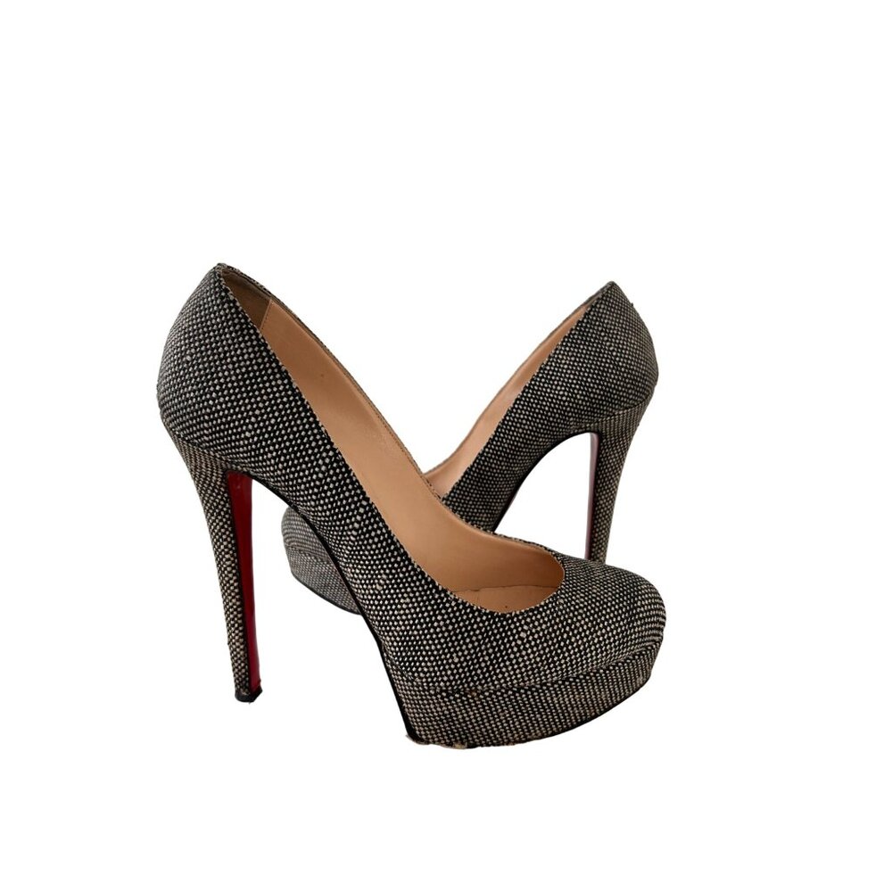 CHRISTIAN LOUBOUTIN Tweed Roundtoe Platform Pumps Heels Size 37.5 - Picture 4 of 7